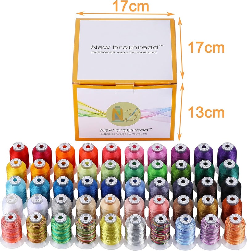 New brothread 50 Spools Embroidery Machine Thread Kit Including 40 Colors+8 Variegated Colors+2 Metallic Colors are Compatible with Janome Singer Pfaff Husqvarna Embroidery Sewing Machines - Image 3